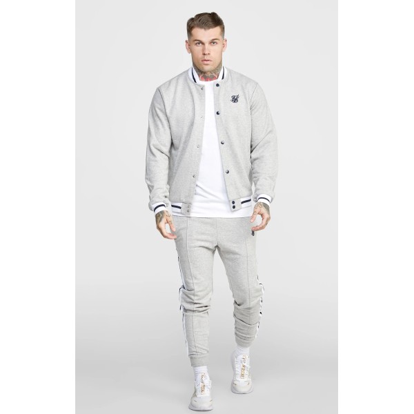 SikSilk Grey Marl Collegiate Logo Varsity Jacket